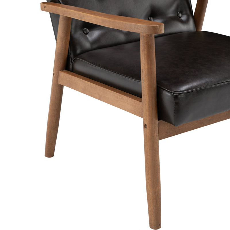 Modern Wooden Single Chair,Brown PU