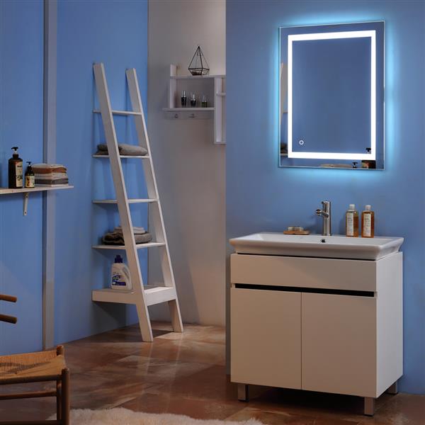 40"x 24" Square Built-in Light Strip Touch LED Bathroom Mirror Silver