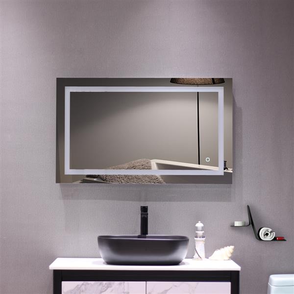 40"x 24" Square Built-in Light Strip Touch LED Bathroom Mirror Silver