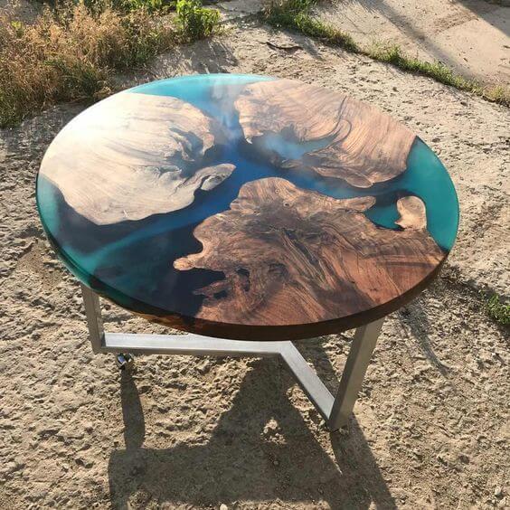 Green and Wooden Epoxy Resin Coffee Table For Home Decor-0