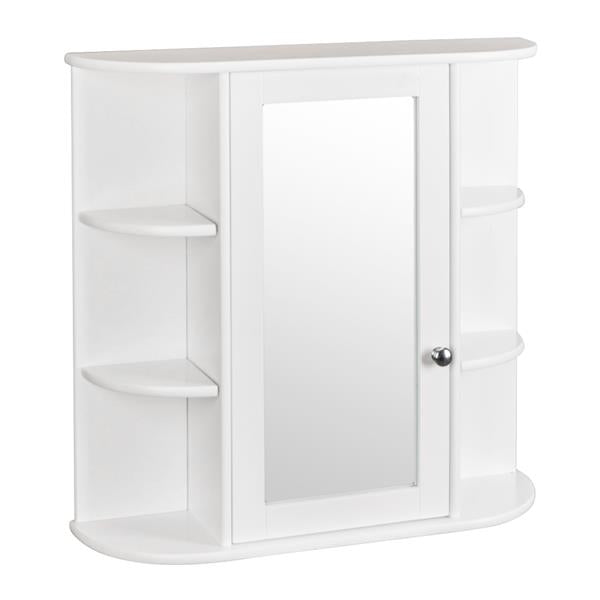 3-tier Single Door Mirror Indoor Bathroom Wall Mounted Cabinet Shelf White