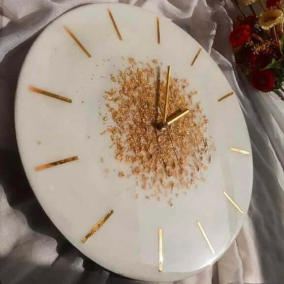 White and Golden Abstract Epoxy Resin Wall Clock For Home Decor-0