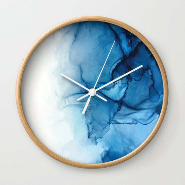 White and Blue Abstract Alcoholic Ink Wall Clock For Home Decor-0