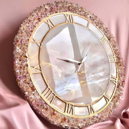 Pink Geode Abstract Epoxy Resin Wall Clock For Home Decor-0