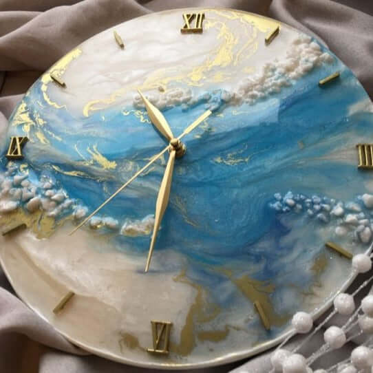 Blue and Golden Abstract Epoxy Resin Wall Clock For Home Decor-0