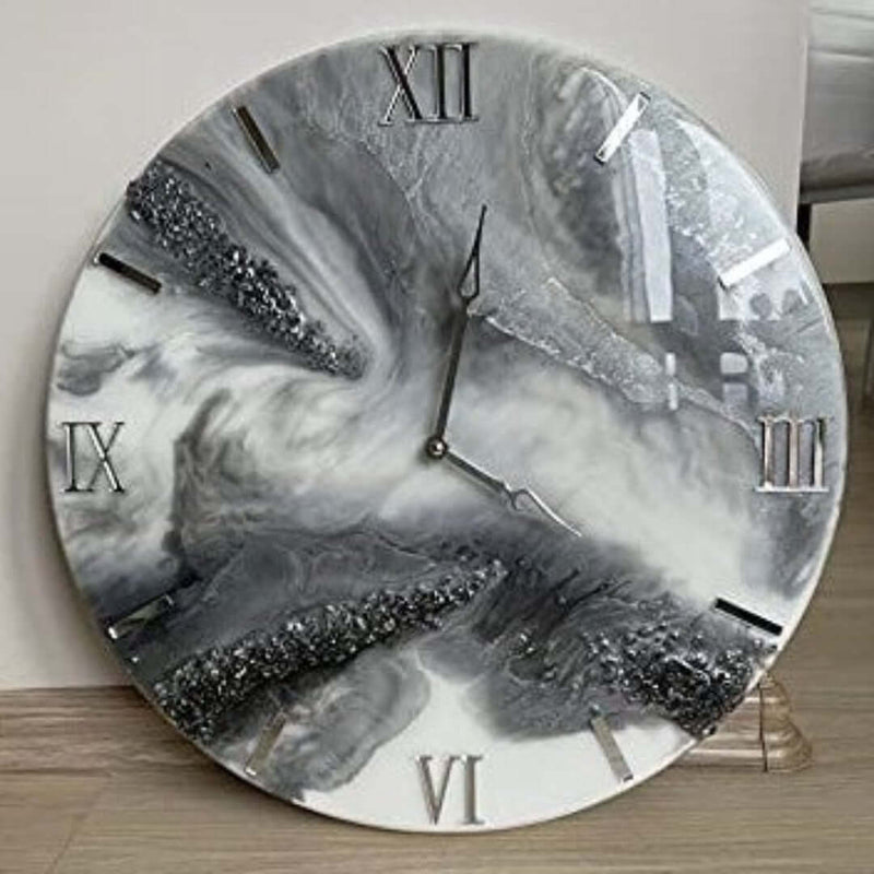 White and Grey Abstract Epoxy Resin Wall Clock For Home Decor-0