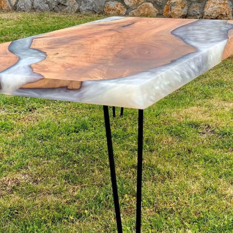 White and Wood Abstract Epoxy Resin Table For Home Decor-3