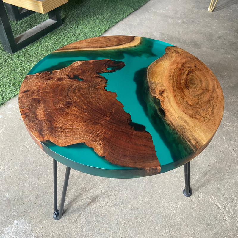 Green and Wooden Epoxy Resin Coffee Table For Home Decor-0