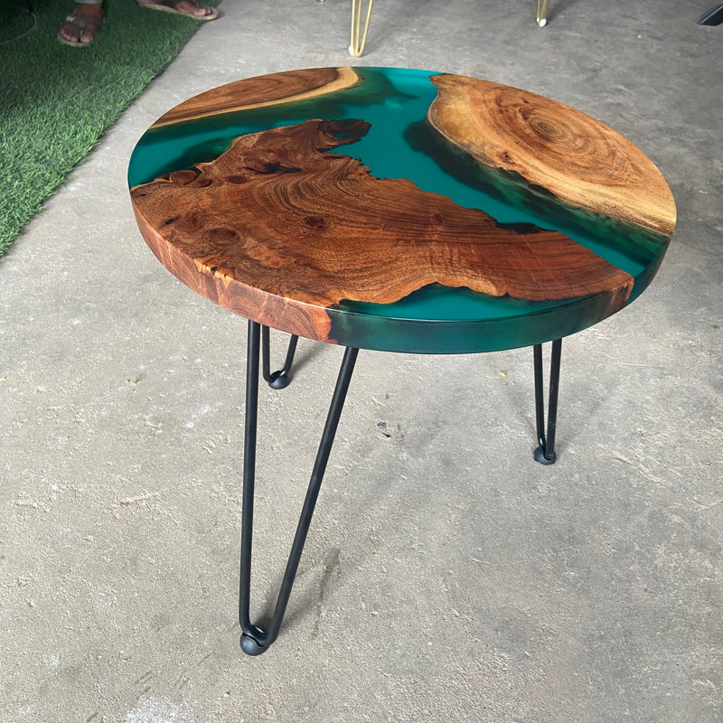 Green and Wooden Epoxy Resin Coffee Table For Home Decor-2