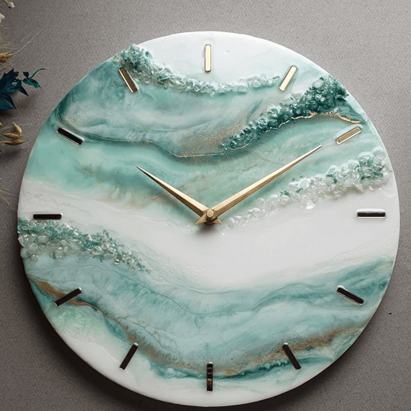 Green Abstract Epoxy Resin Wall Clock For Home Decor-0