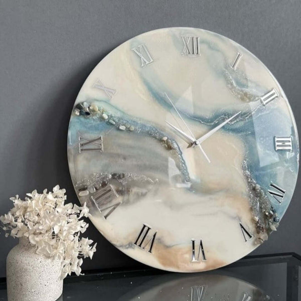 Grey and Blue Abstract Epoxy Resin Wall Clock For Home Decor-0