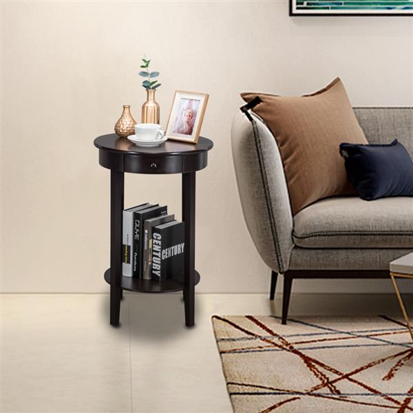 Simple Round With Drawer Side Coffee Table Brown