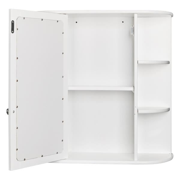 3-tier Single Door Mirror Indoor Bathroom Wall Mounted Cabinet Shelf White