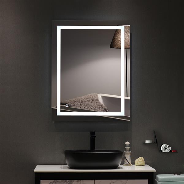 36"x 28" Square Built-in Light Strip Touch LED Bathroom Mirror Silver