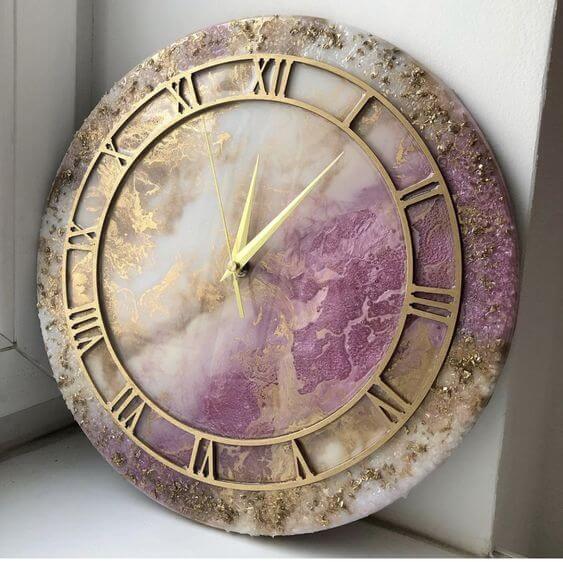 Purple and Golden Abstract Epoxy Resin Wall Clock For Home Decor-0