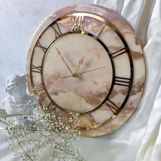 Pink and Golden Abstract Epoxy Resin Wall Clock For Home Decor-0