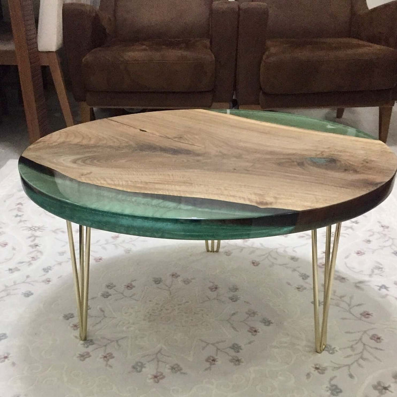 Sea Green and Wooden Epoxy Resin Coffee Table For Home Decor-1