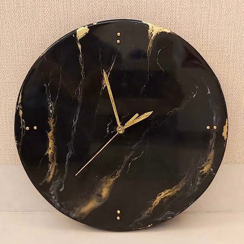 Black And Golden Abstract Epoxy Resin Wall Clock For Home Decor-0