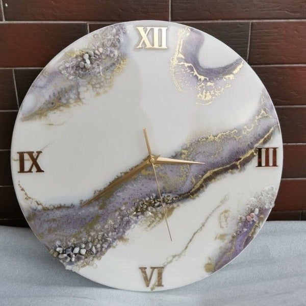 Purple And Gold Abstract Epoxy Resin Wall Clock For Home Decor-0