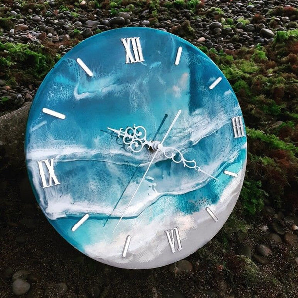 Beach Blue Abstract Epoxy Resin Wall Clock For Home Decor-0