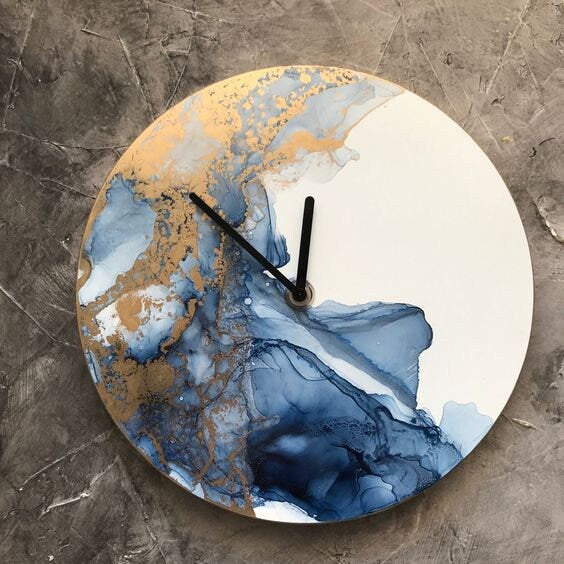 White Blue and Golden Abstract Epoxy Resin Wall Clock For Home Decor-0