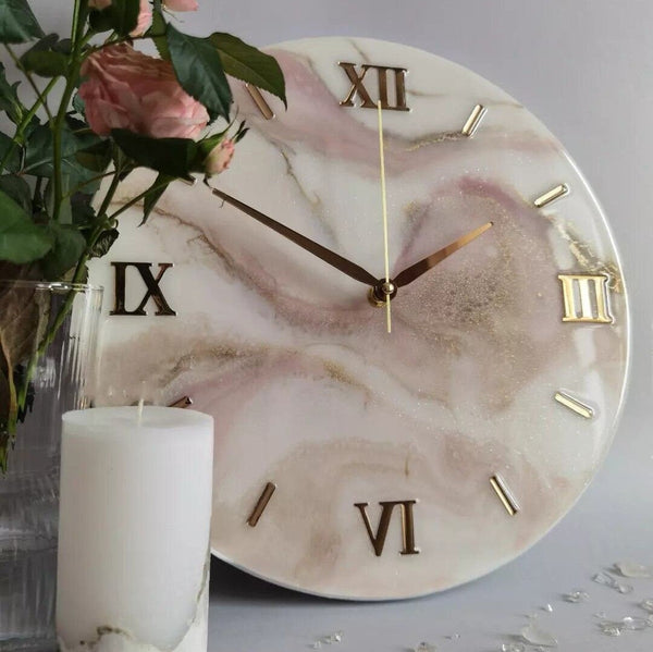 Baby Pink Abstract Epoxy Resin Wall Clock For Home Decor-0