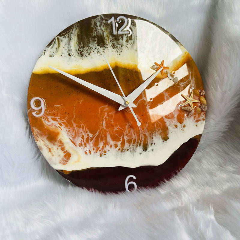 Red Beach Theme Abstract Epoxy Resin Wall Clock For Home Decor-0