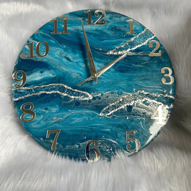 Teal Blue Abstract Epoxy Resin Wall Clock For Home Decor-0