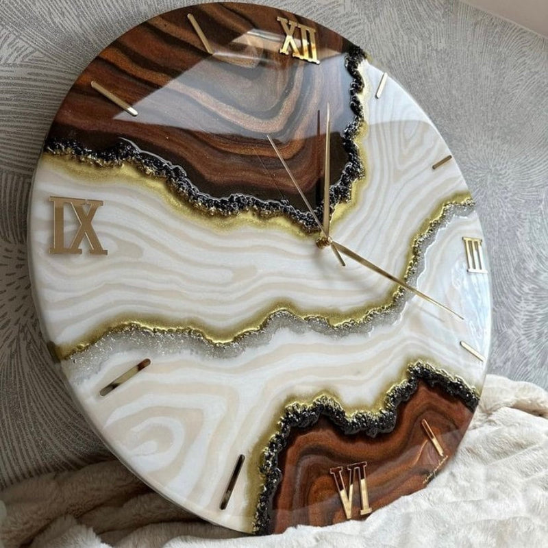 Brown Abstract Epoxy Resin Wall Clock For Home Decor-0