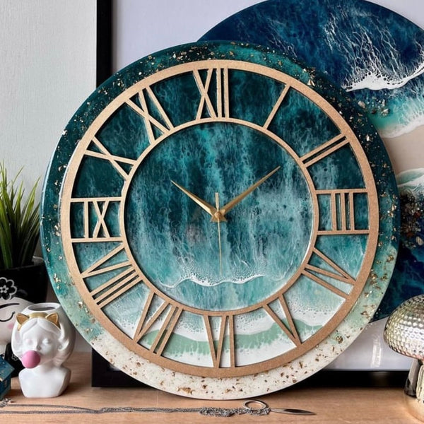 Beach Theme Abstract Epoxy Resin Wall Clock For Home Decor-0