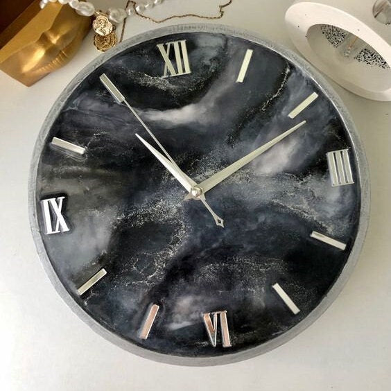 Black Abstract Epoxy Resin Wall Clock For Home Decor-0