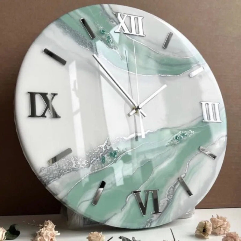 Green Abstract Epoxy Resin Wall Clock For Home Decor-0