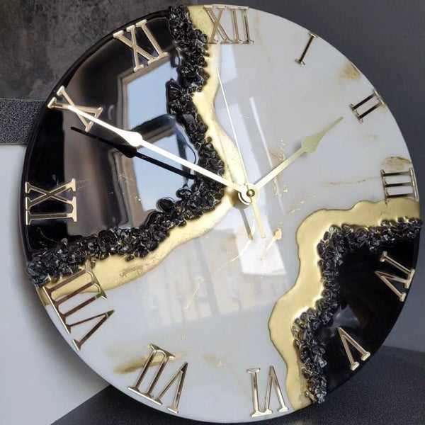 Black Abstract Epoxy Resin Wall Clock For Home Decor-0