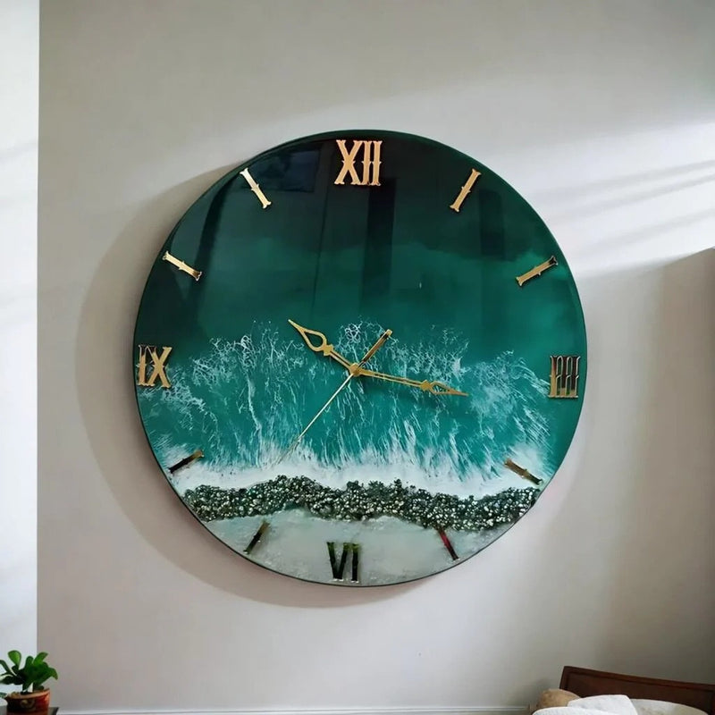 Sea Theme Abstract Epoxy Resin Wall Clock For Home Decor-0